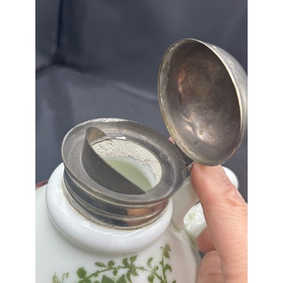 Antique Victorian Milk Glass Floral Syrup Pitcher Circa 1900 - Picture 15 of 15